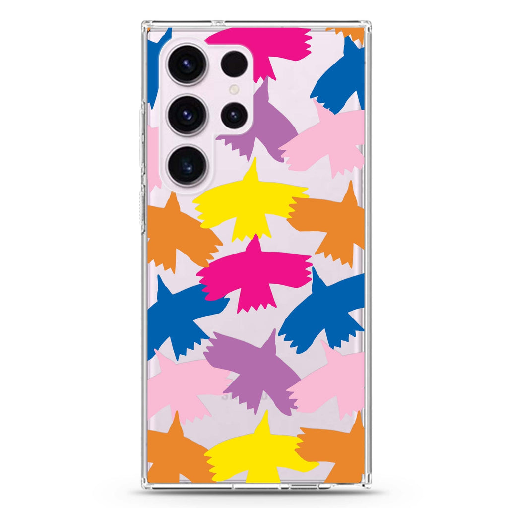 Colourful Birds Samsung Galaxy S26/S25/S24/S23/S22 Ultra ultra clear case, transparent design, main view