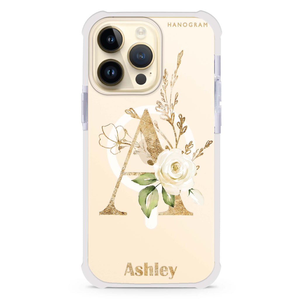 Golden Floral Monogram MagSafe Compatible Ultra Shockproof Case