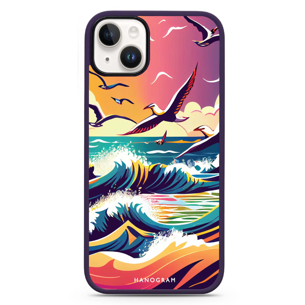 Waves & seagulls iPhone 14 Plus MagSafe Compatible Impact Guard Bumper Case