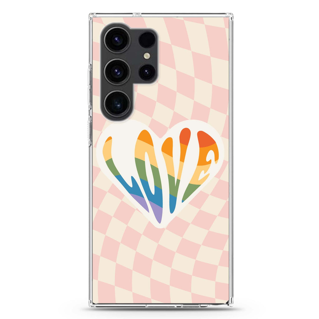 Rainbow LOVE Samsung Galaxy S26/S25/S24/S23/S22 Ultra ultra clear case, transparent design, main view