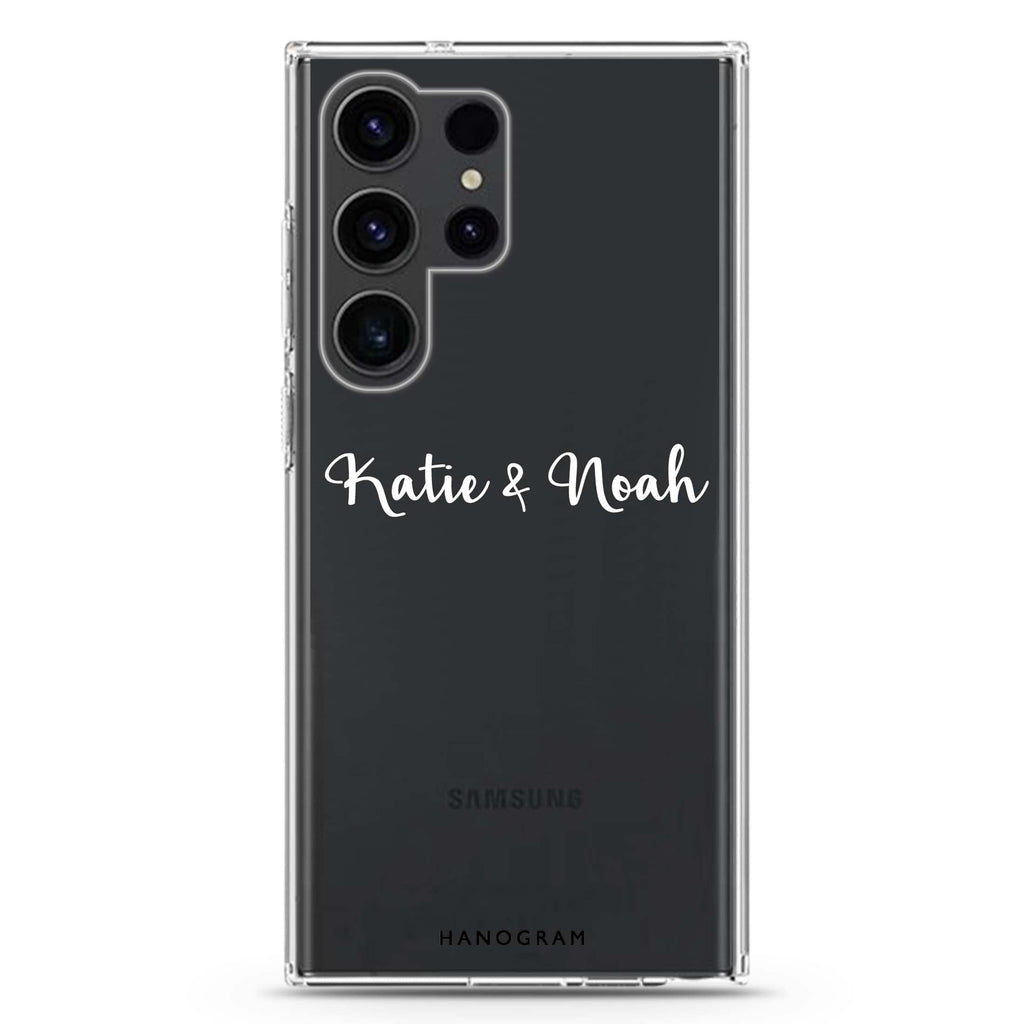 Me & You personalized name Samsung Galaxy S26/S25/S24/S23/S22 Ultra ultra clear case, transparent design, main view