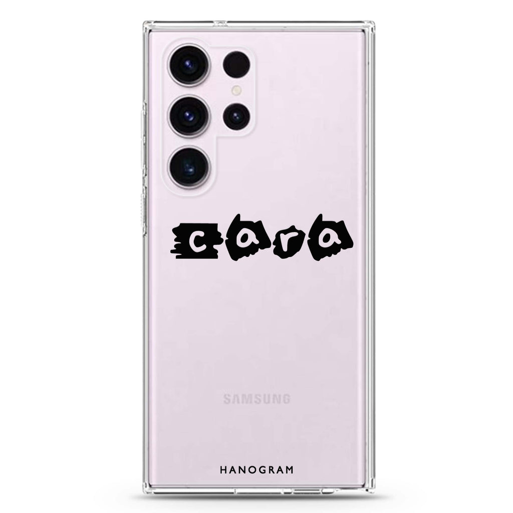 Sticker Custom personalized name Samsung Galaxy S26/S25/S24/S23/S22 Ultra ultra clear case, transparent design, main view