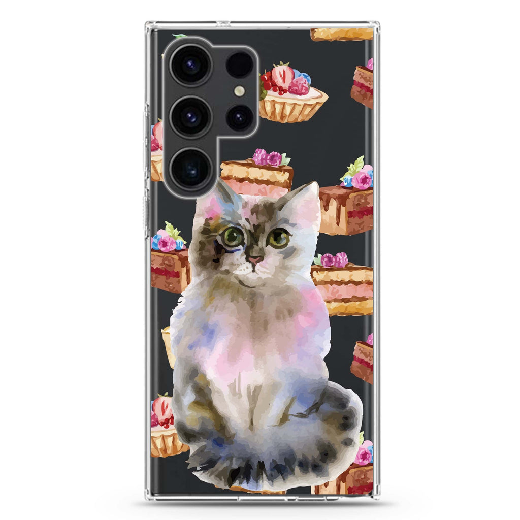 Watercolour Cat #1 Samsung Galaxy S26/S25/S24/S23/S22 Ultra ultra clear case, transparent design, main view
