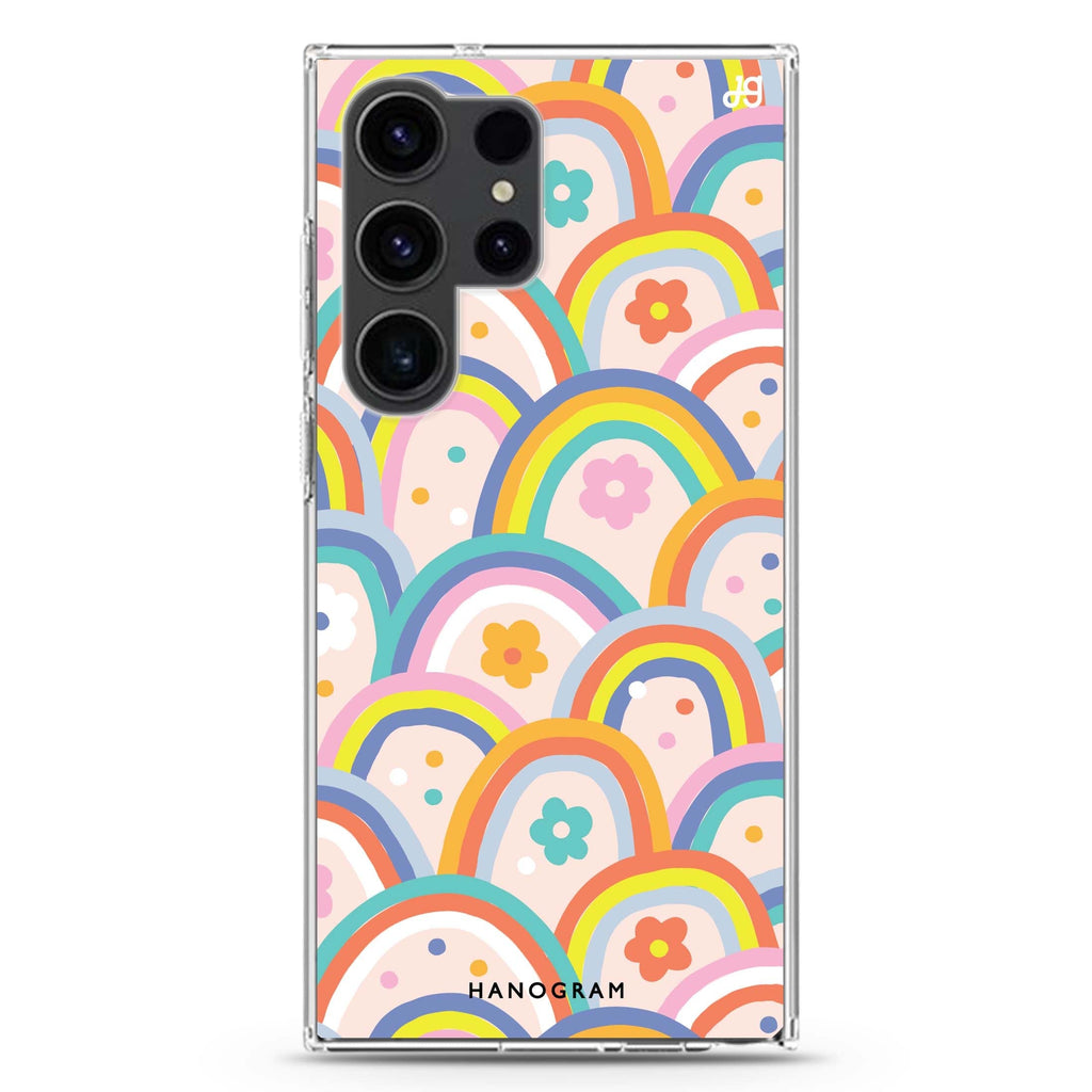 Colourful Rainbow Floral Samsung Galaxy S26/S25/S24/S23/S22 Ultra ultra clear case, transparent design, main view