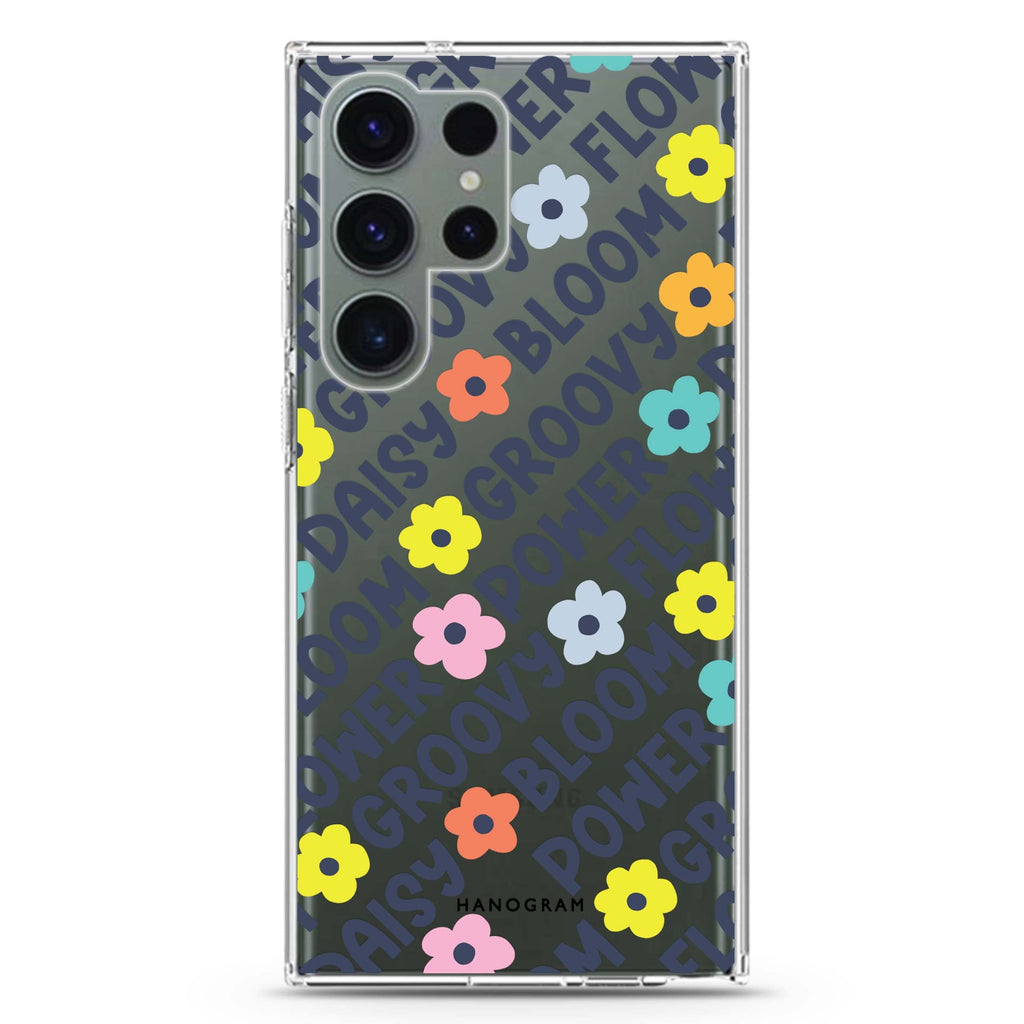 Groovy Flower Samsung Galaxy S26/S25/S24/S23/S22 Ultra ultra clear case, transparent design, main view