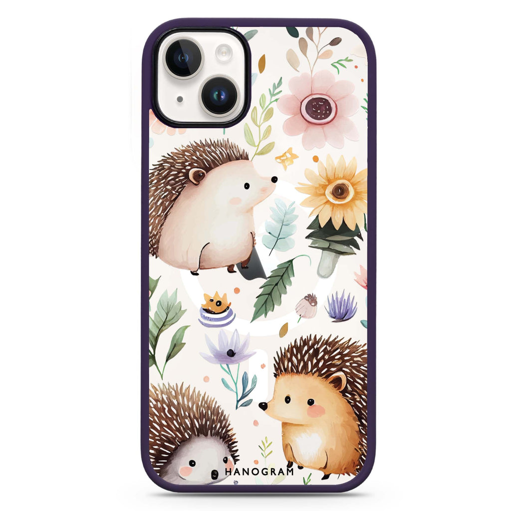 Hedgehog & Floral iPhone 14 MagSafe Compatible Impact Guard Bumper Case