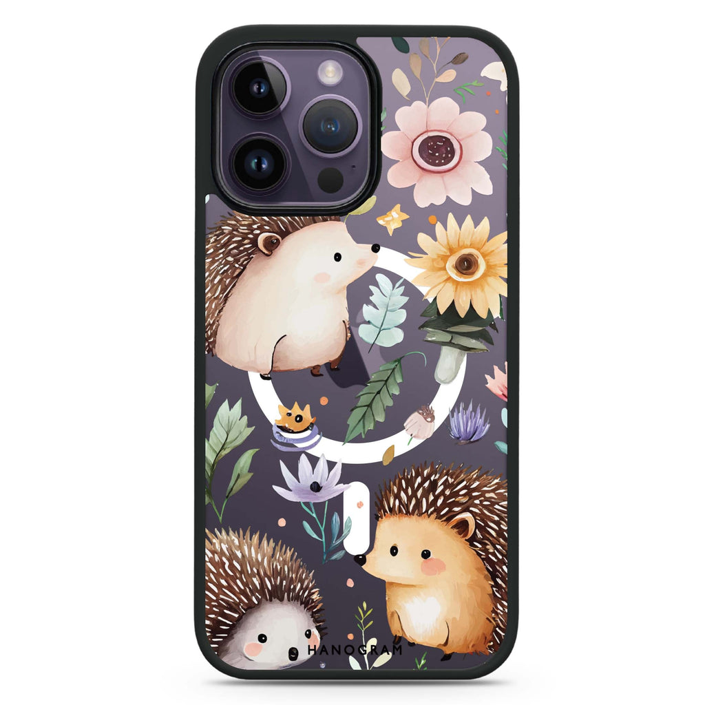 Hedgehog & Floral iPhone 14 Pro Max MagSafe Compatible Impact Guard Bumper Case