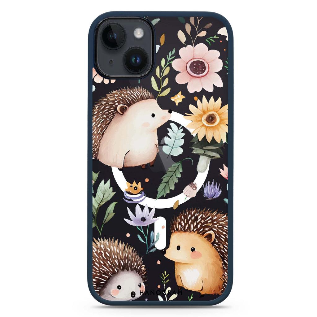 Hedgehog & Floral iPhone 14 Plus MagSafe Compatible Impact Guard Bumper Case
