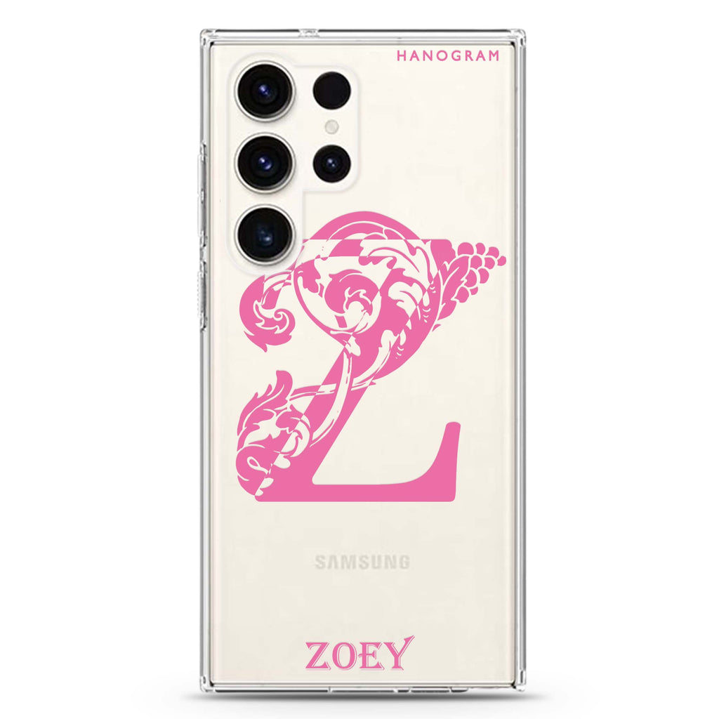 Ornamental Alphabet Samsung Galaxy S26/S25/S24/S23/S22 Ultra ultra clear case, transparent design, main view