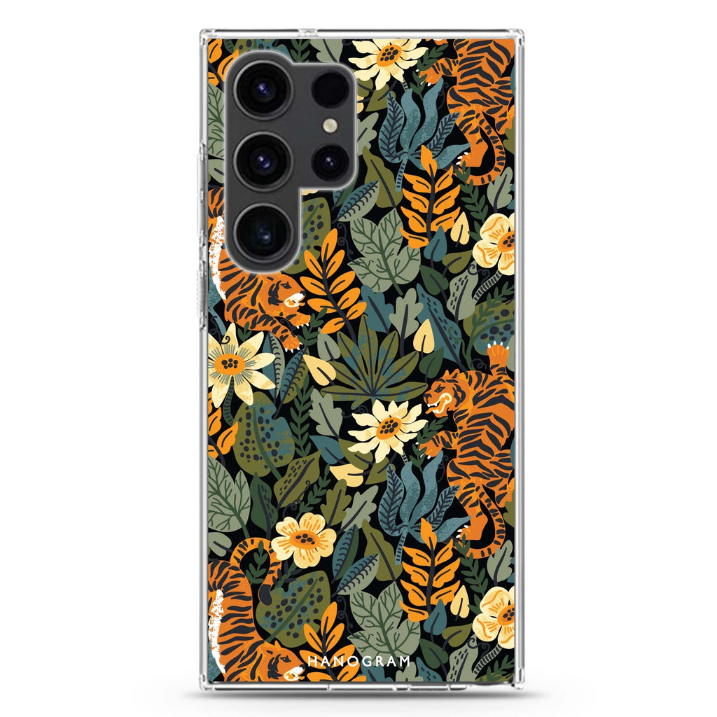 Tiger & Floral #2 Samsung Galaxy S26/S25/S24/S23/S22 Ultra ultra clear case, transparent design, main view
