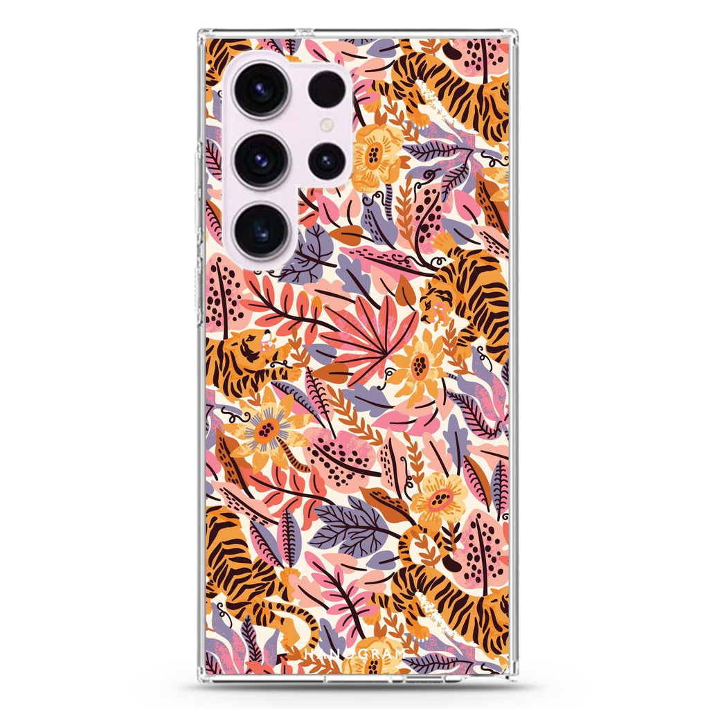 Tiger & Floral #3 Samsung Galaxy S26/S25/S24/S23/S22 Ultra ultra clear case, transparent design, main view