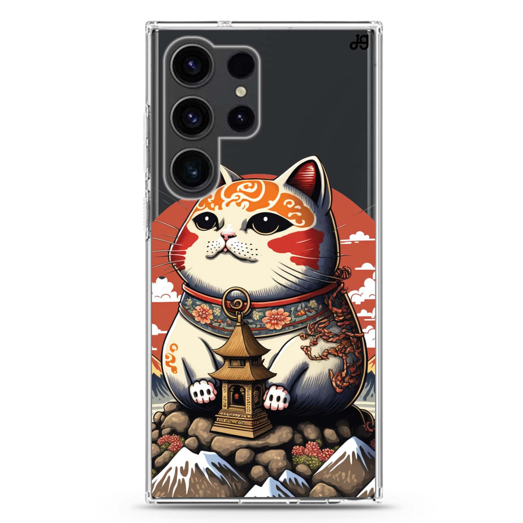 Cat with Fuji Mountain Samsung Galaxy S26/S25/S24/S23/S22 Ultra ultra clear case, transparent design, main view