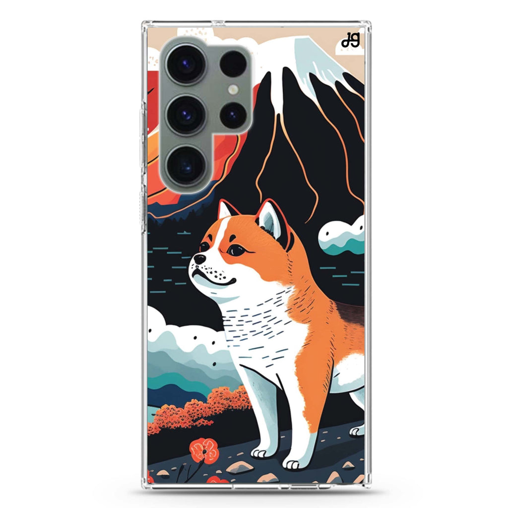 Shiba Inu with Fuji Mountain Samsung Galaxy S26/S25/S24/S23/S22 Ultra ultra clear case, transparent design, main view