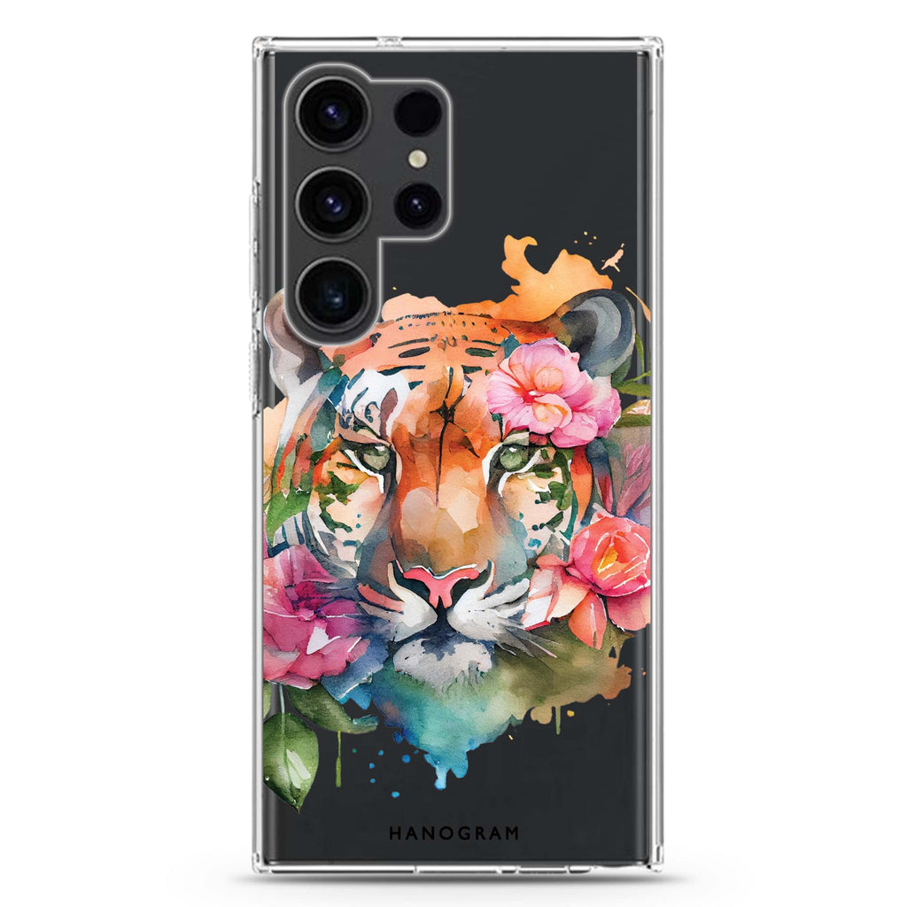 Floral Tiger Samsung Galaxy S26/S25/S24/S23/S22 Ultra ultra clear case, transparent design, main view