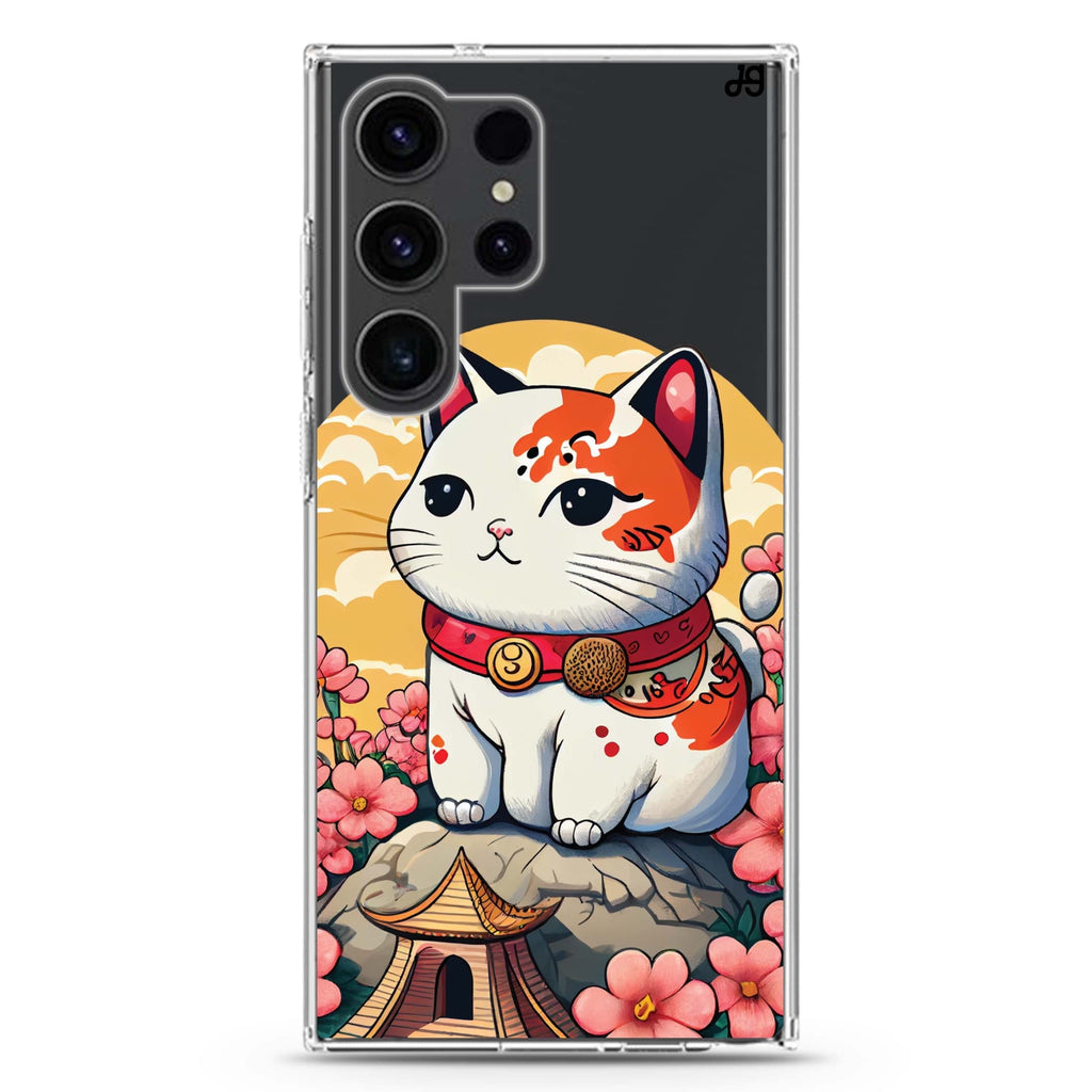 Cat & Flowers Samsung Galaxy S26/S25/S24/S23/S22 Ultra ultra clear case, transparent design, main view