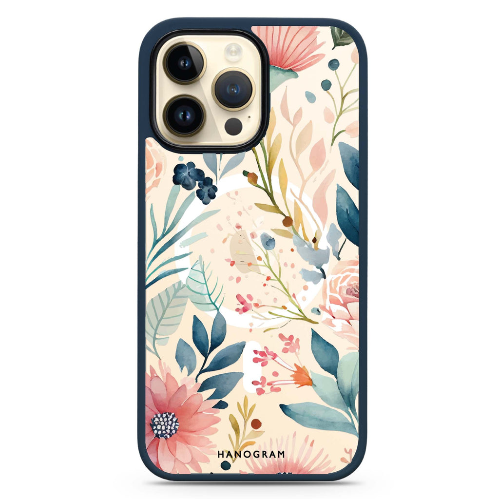 Floral Pattern iPhone 14 Pro Max MagSafe Compatible Impact Guard Bumper Case