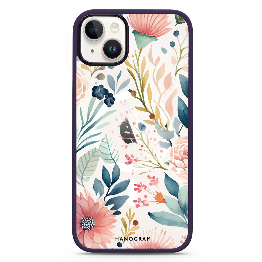 Floral Pattern iPhone 14 MagSafe Compatible Impact Guard Bumper Case