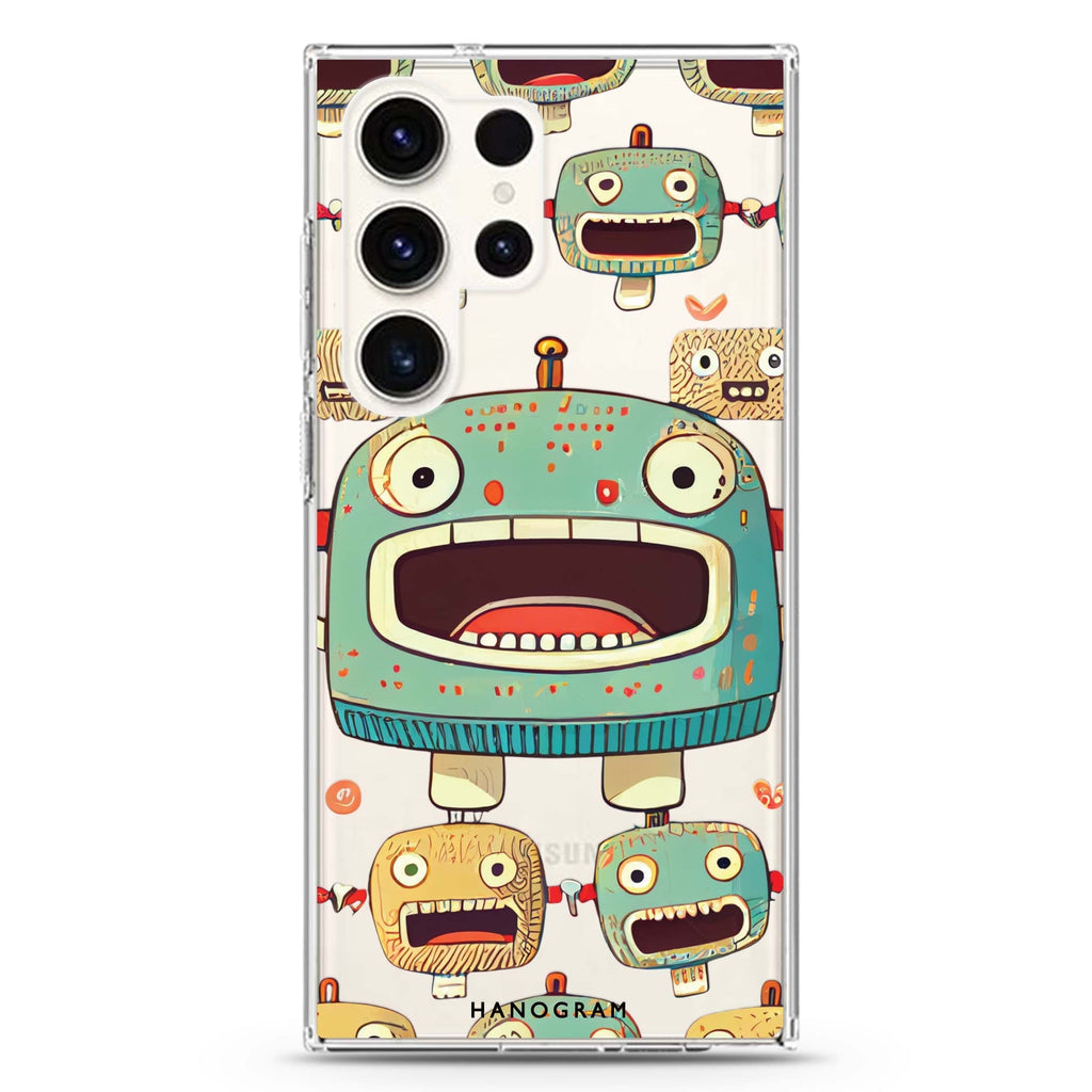Cute Robots Samsung Galaxy S26/S25/S24/S23/S22 Ultra ultra clear case, transparent design, main view