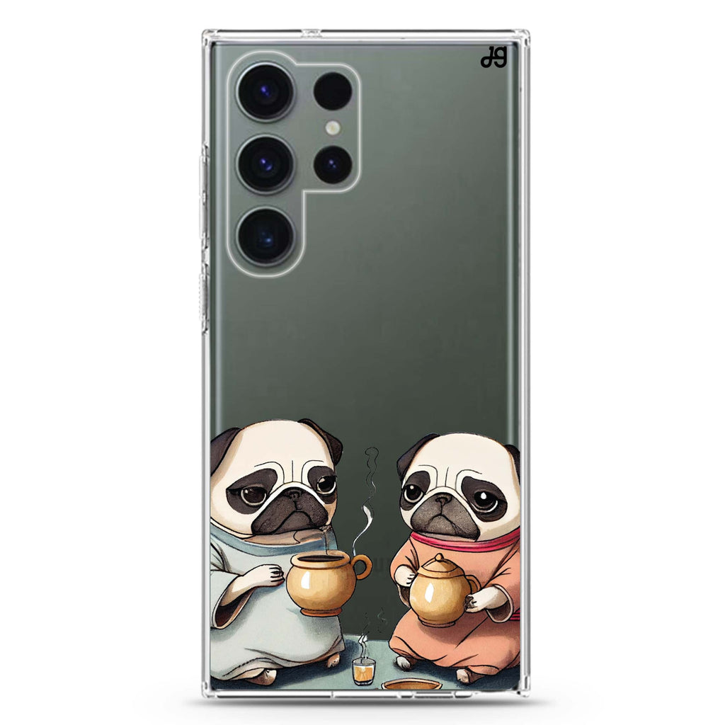 Pug Tea Time Samsung Galaxy S26/S25/S24/S23/S22 Ultra ultra clear case, transparent design, main view