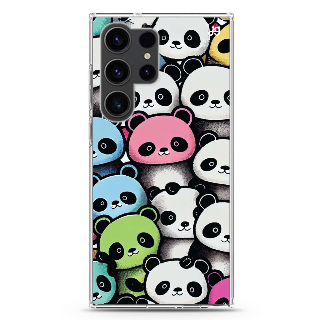 Cute Pandas Samsung Galaxy S26/S25/S24/S23/S22 Ultra ultra clear case, transparent design, main view