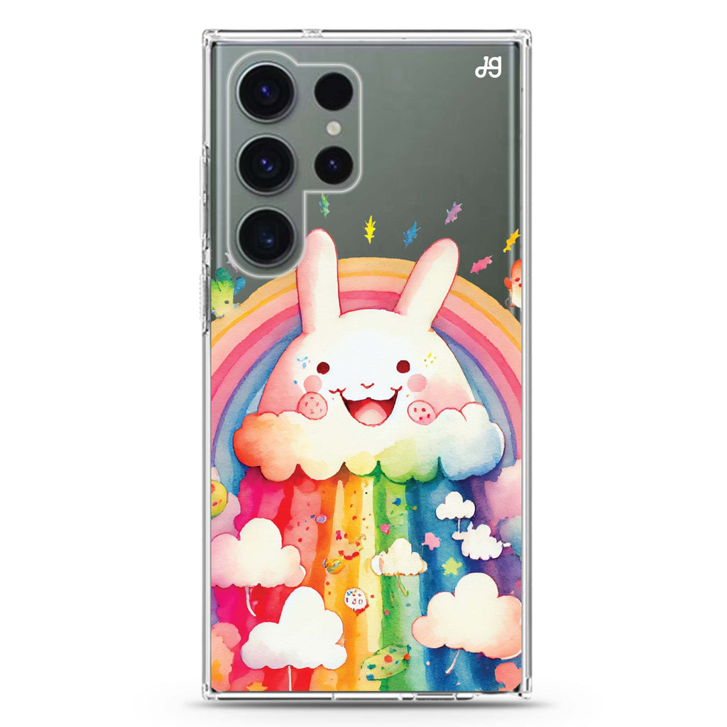 Rainbow Bunny Samsung Galaxy S26/S25/S24/S23/S22 Ultra ultra clear case, transparent design, main view