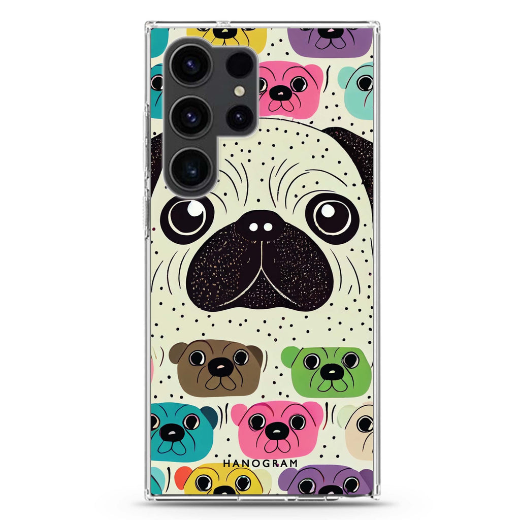 Pug Face Samsung Galaxy S26/S25/S24/S23/S22 Ultra ultra clear case, transparent design, main view