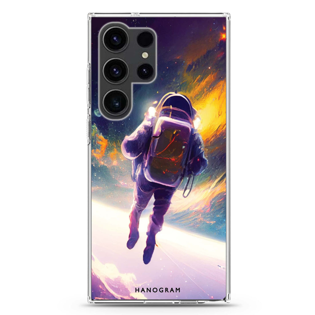 Flying Astronaut Samsung Galaxy S26/S25/S24/S23/S22 Ultra ultra clear case, transparent design, main view