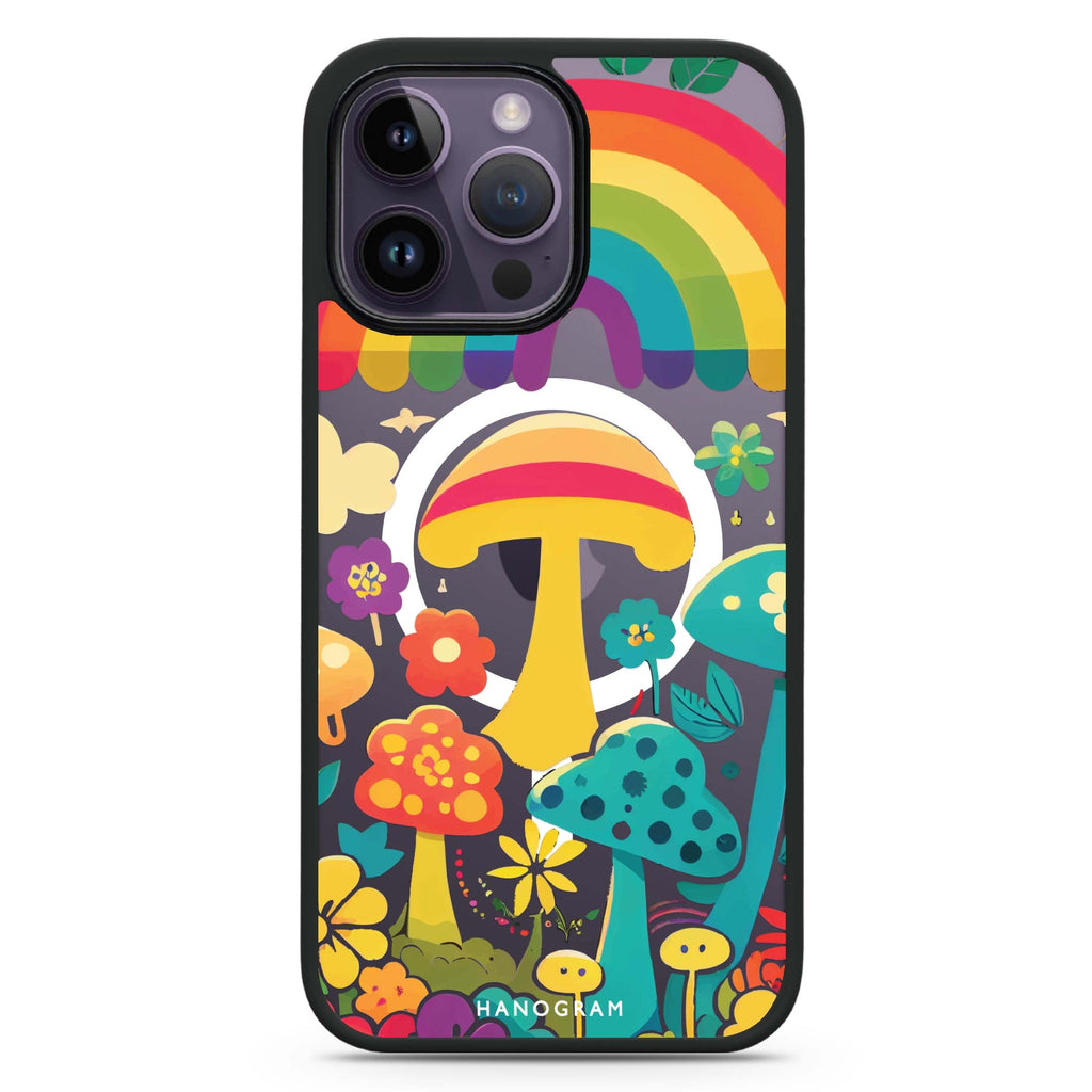 Rainbow Mushroom Garden iPhone 14 Pro Max MagSafe Compatible Impact Guard Bumper Case