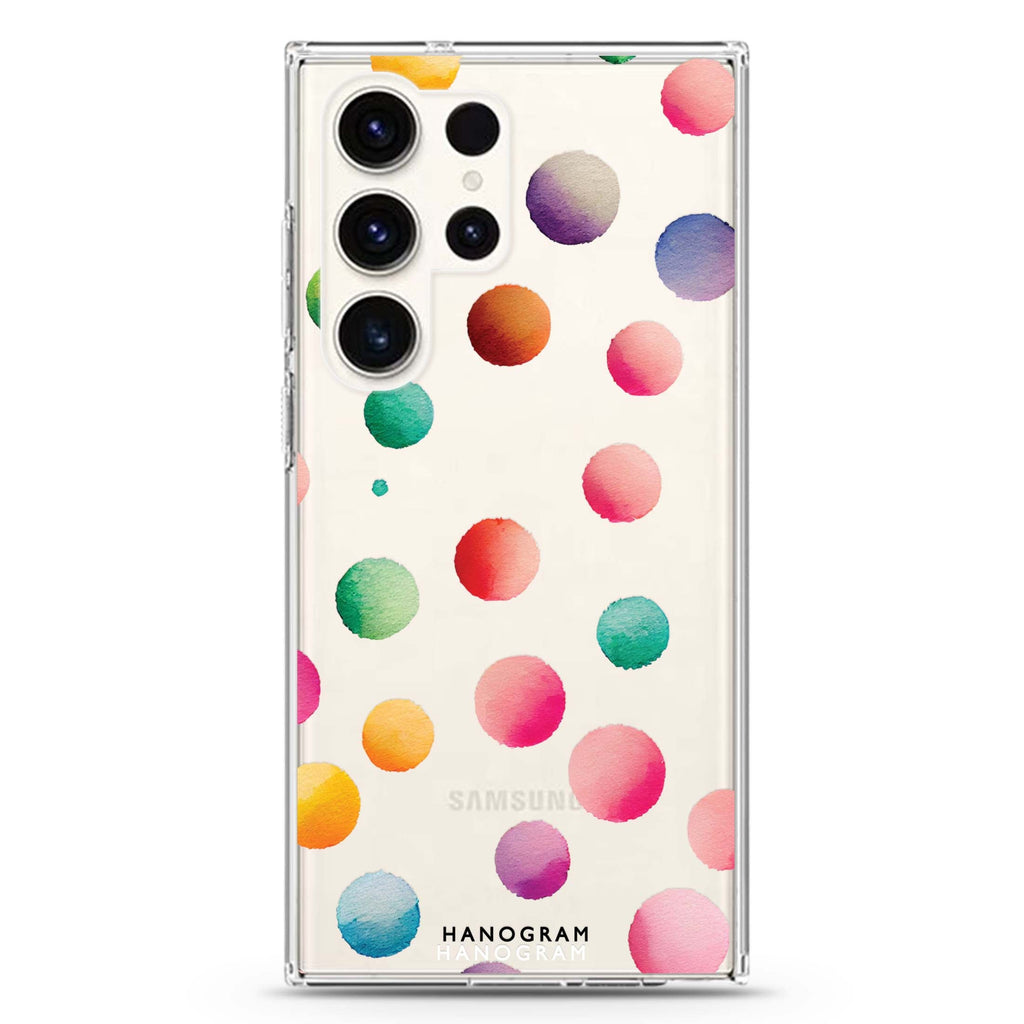 Watercolour Polka Dot Samsung Galaxy S26/S25/S24/S23/S22 Ultra ultra clear case, transparent design, main view