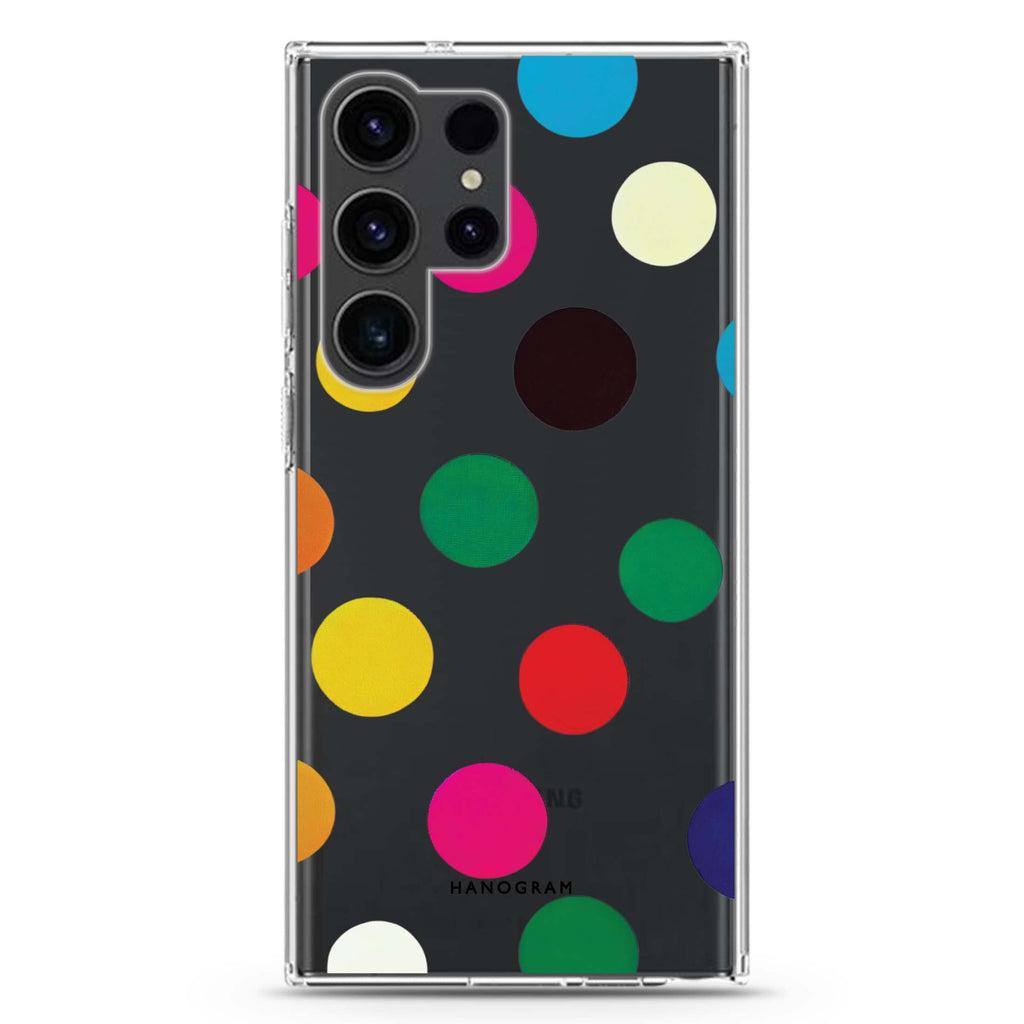 Polka Dot Pattern Samsung Galaxy S26/S25/S24/S23/S22 Ultra ultra clear case, transparent design, main view