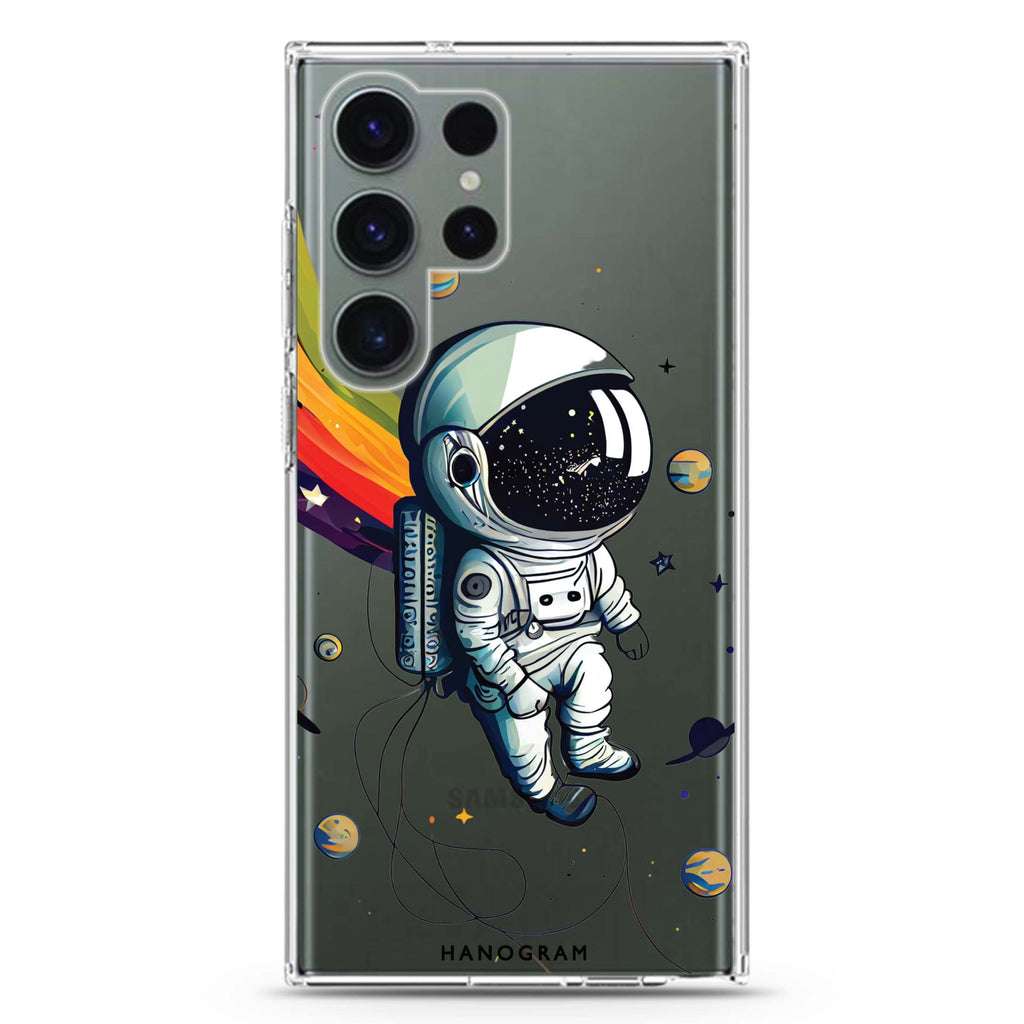 Astronaut in Rainbow Samsung Galaxy S26/S25/S24/S23/S22 Ultra ultra clear case, transparent design, main view