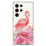 Flamingo & Flower personalized name Samsung Galaxy S26/S25/S24/S23/S22 Ultra ultra clear case, transparent design, main view