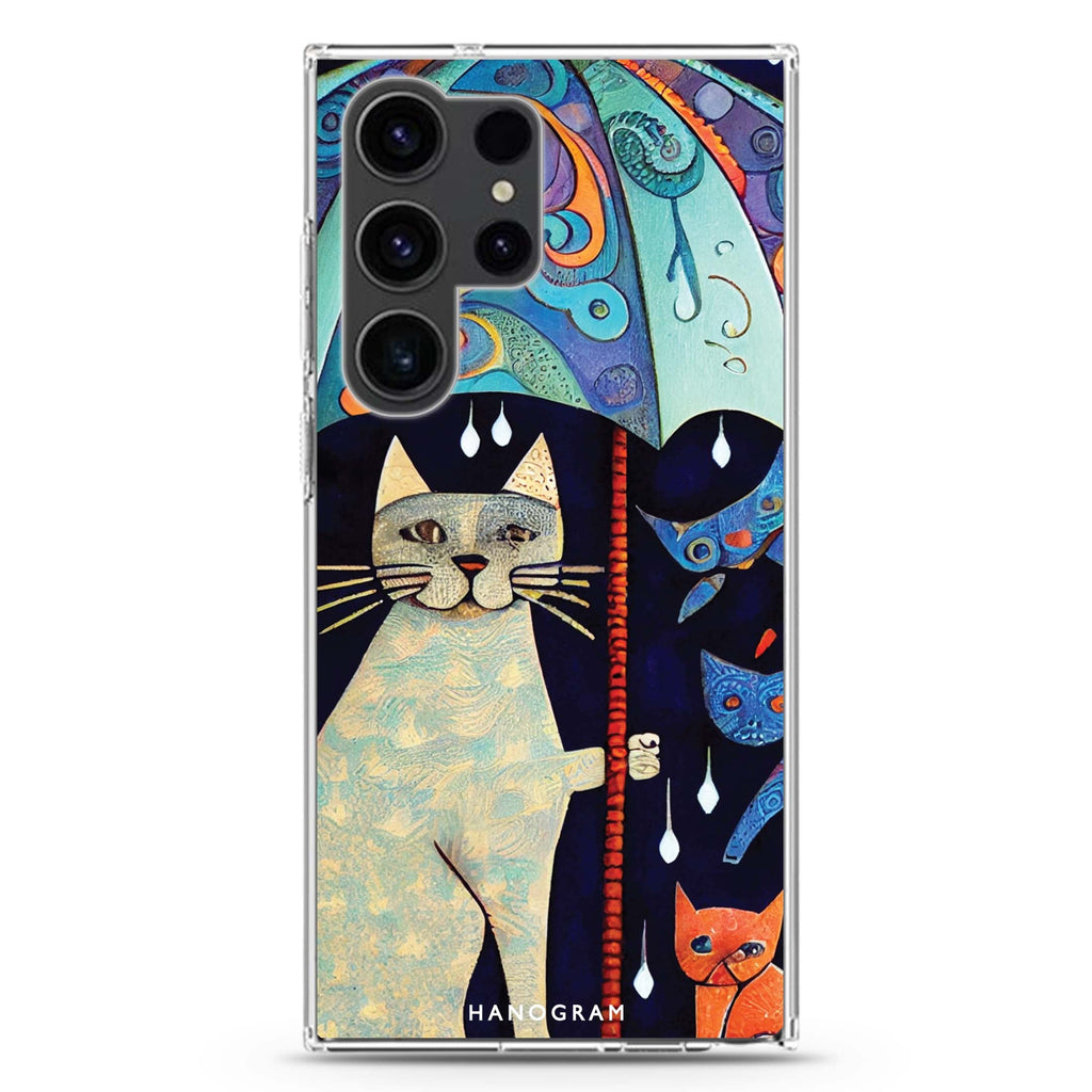Raining Cat #2 Samsung Galaxy S26/S25/S24/S23/S22 Ultra ultra clear case, transparent design, main view