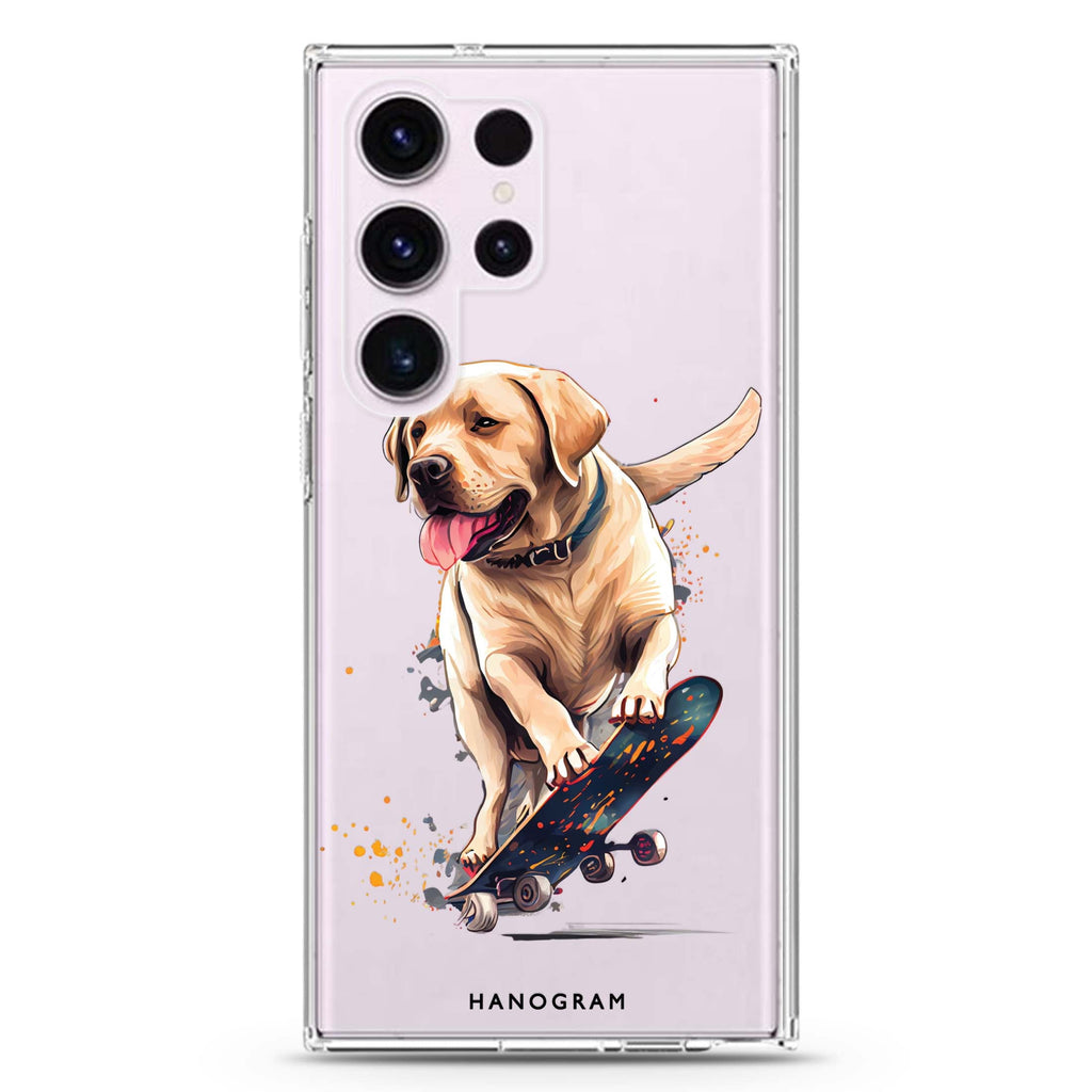 Dog on Skateboard Samsung Galaxy S26/S25/S24/S23/S22 Ultra ultra clear case, transparent design, main view