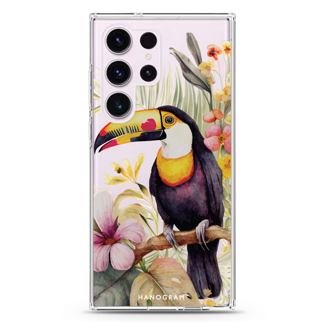Tropical Bird Samsung Galaxy S26/S25/S24/S23/S22 Ultra ultra clear case, transparent design, main view