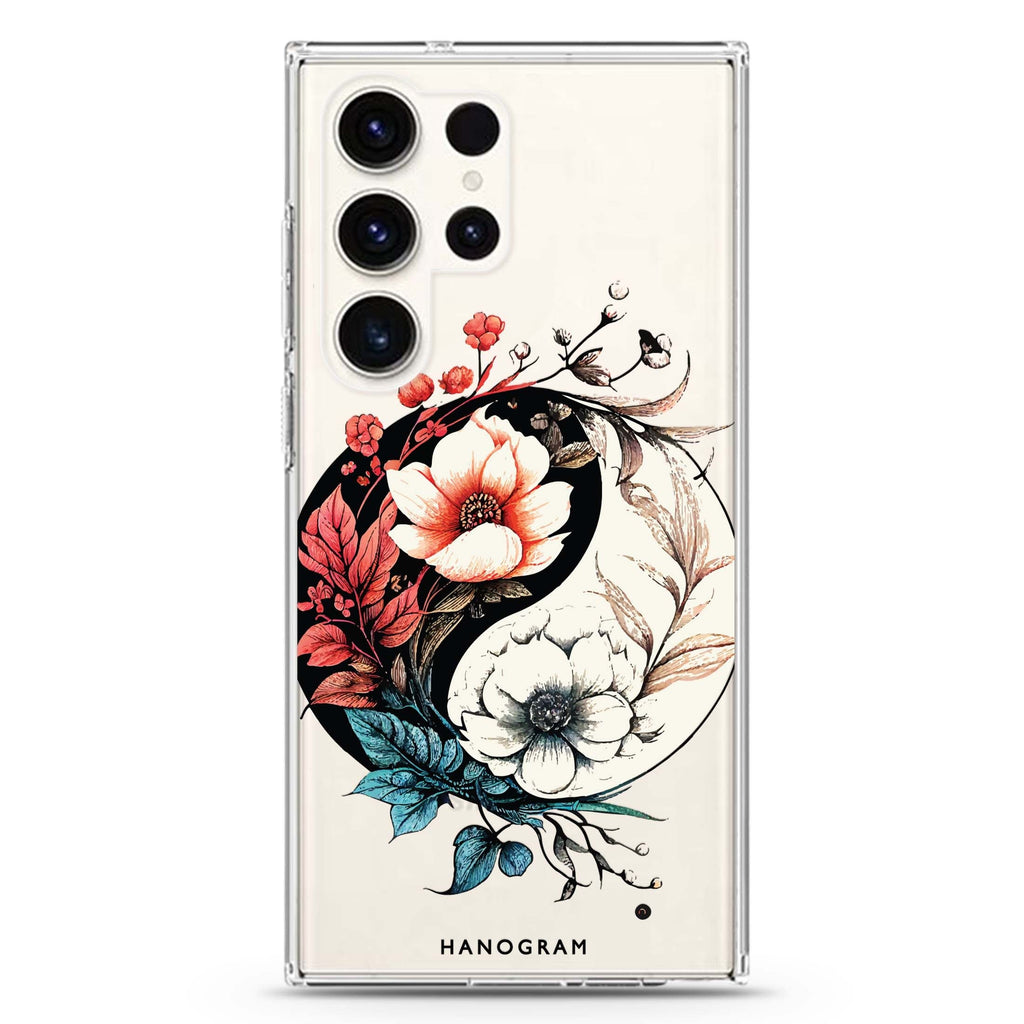 Pretty Floral & Tai Chi Samsung Galaxy S26/S25/S24/S23/S22 Ultra ultra clear case, transparent design, main view