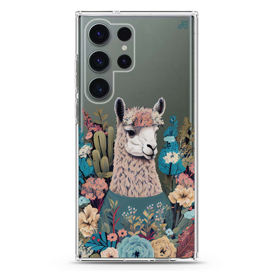 Lama in the Garden Samsung Galaxy S26/S25/S24/S23/S22 Ultra ultra clear case, transparent design, main view