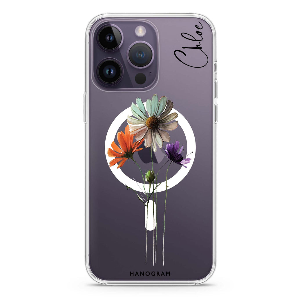 A watercolour floral iPhone 14 Pro Max MagSafe Compatible Ultra Clear Case