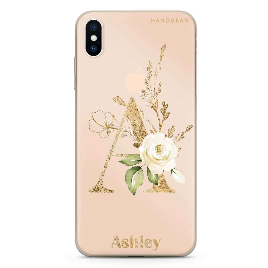 Golden Floral Monogram iPhone XS Ultra Clear Case