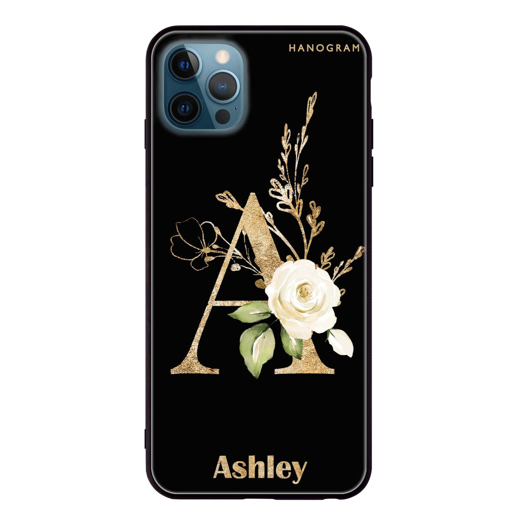 Golden Floral Monogram iPhone 12 Pro Glass Case