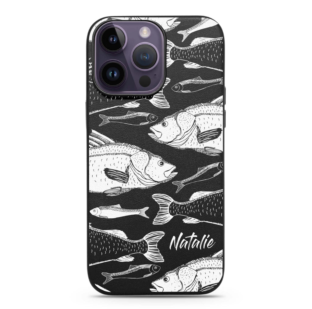 HandDrawn Fish MagSafe Leather Case
