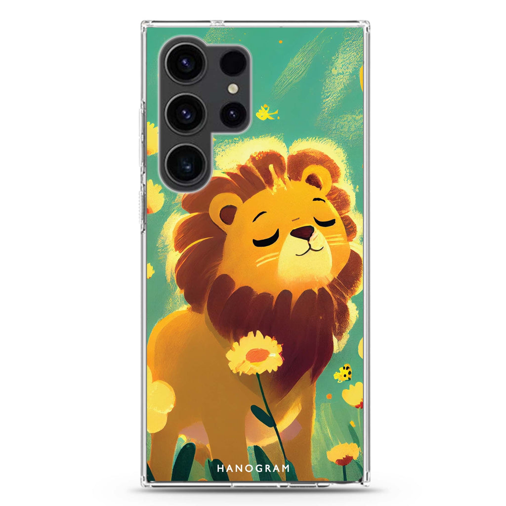 Lion in the Garden Samsung Galaxy S26/S25/S24/S23/S22 Ultra ultra clear case, transparent design, main view