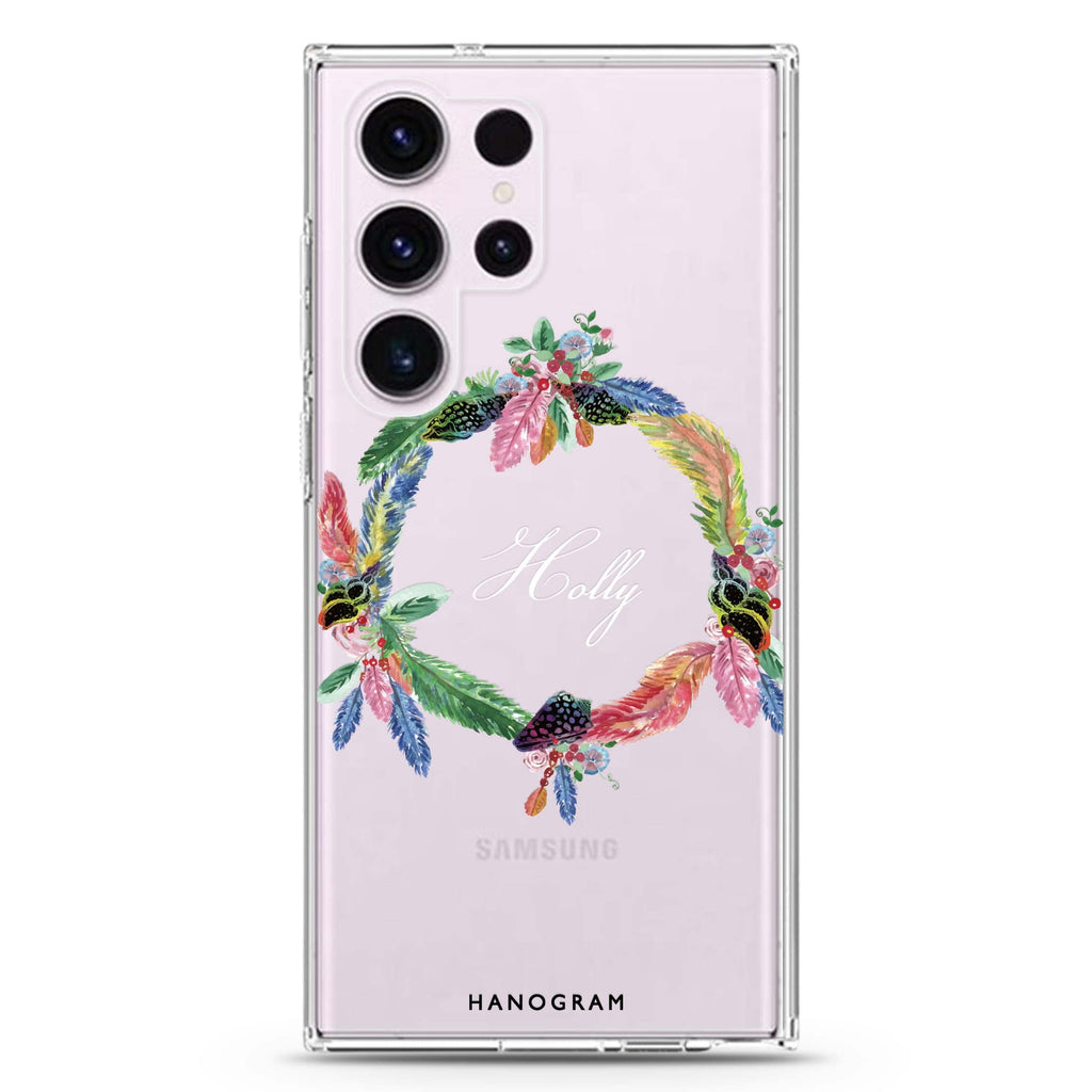 Watercolour personalized name Samsung Galaxy S26/S25/S24/S23/S22 Ultra ultra clear case, transparent design, main view