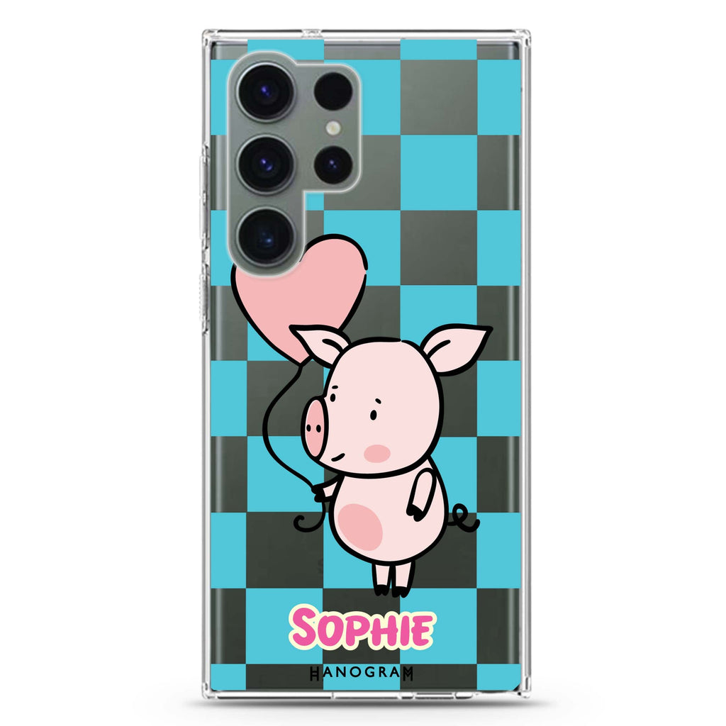 Sweet Pig personalized name Samsung Galaxy S26/S25/S24/S23/S22 Ultra ultra clear case, transparent design, main view