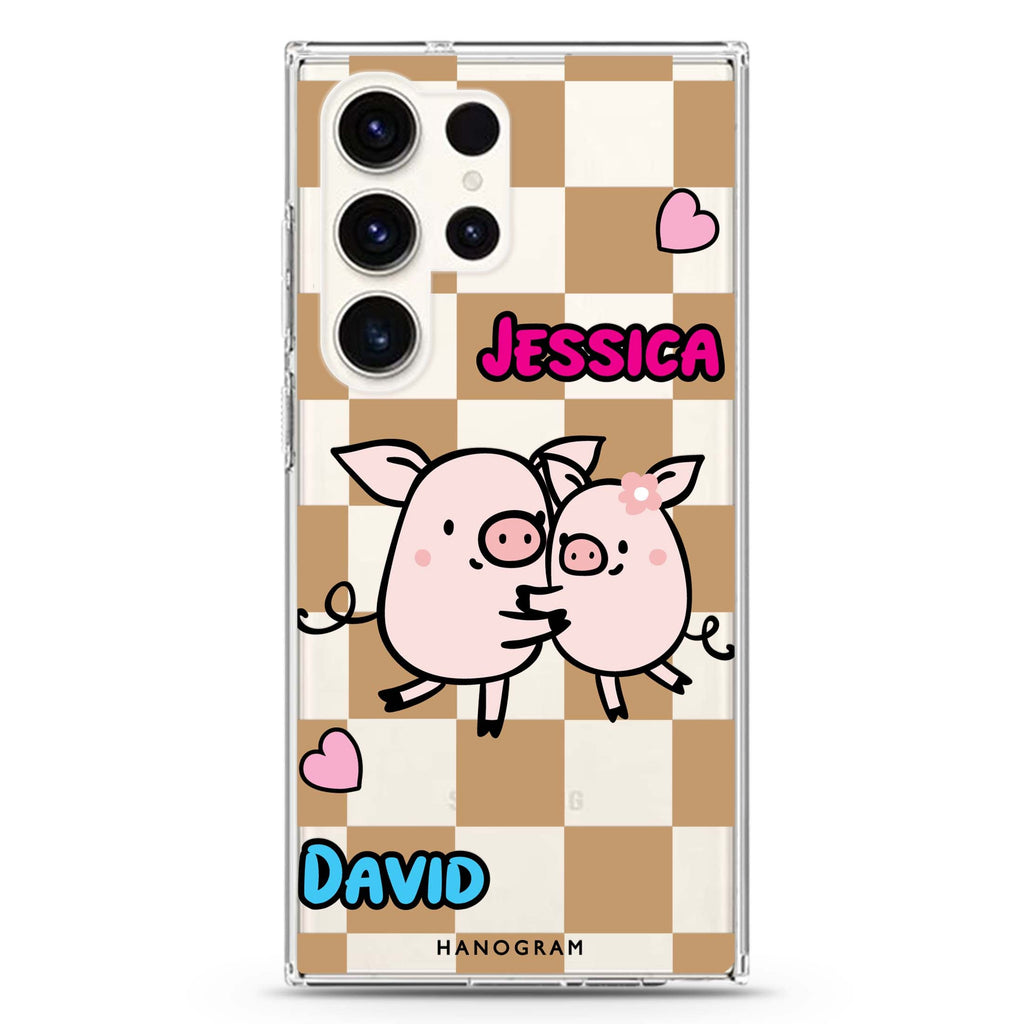 Love Pig personalized name Samsung Galaxy S26/S25/S24/S23/S22 Ultra ultra clear case, transparent design, main view
