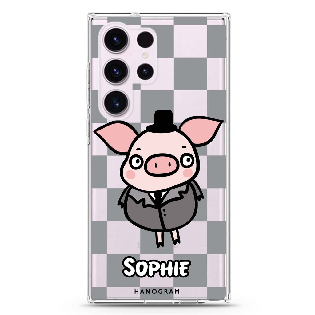Handsome Pig personalized name Samsung Galaxy S26/S25/S24/S23/S22 Ultra ultra clear case, transparent design, main view