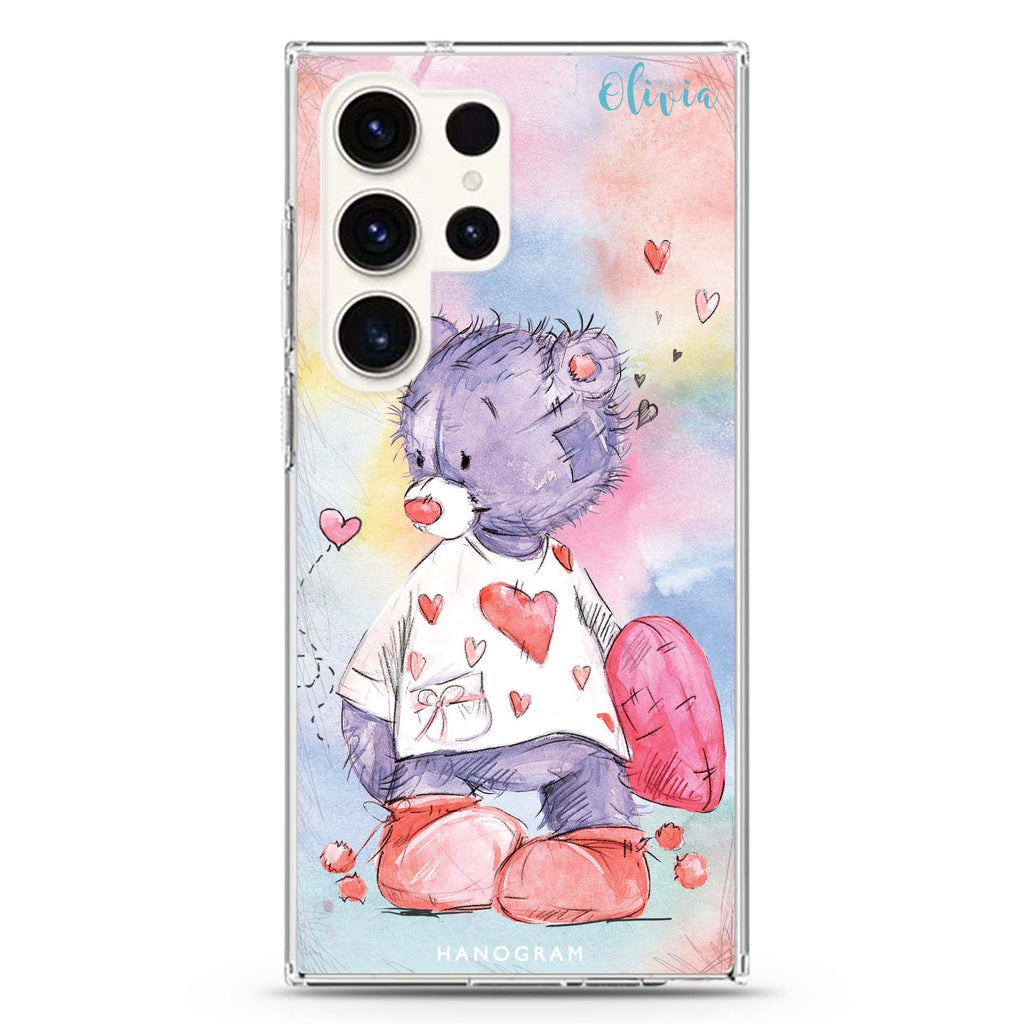 Sweet Bear #1 personalized name Samsung Galaxy S26/S25/S24/S23/S22 Ultra ultra clear case, transparent design, main view