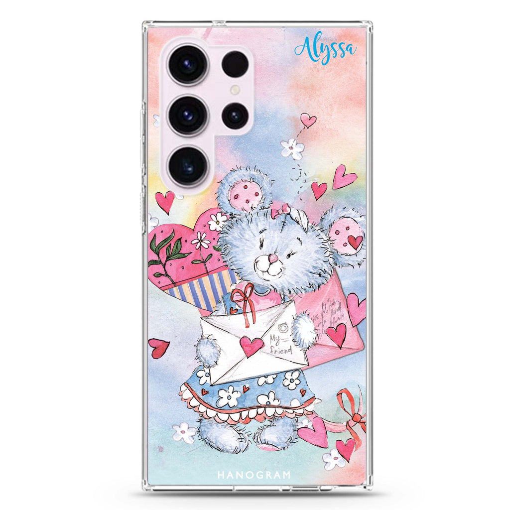 Sweet Bear #2 personalized name Samsung Galaxy S26/S25/S24/S23/S22 Ultra ultra clear case, transparent design, main view