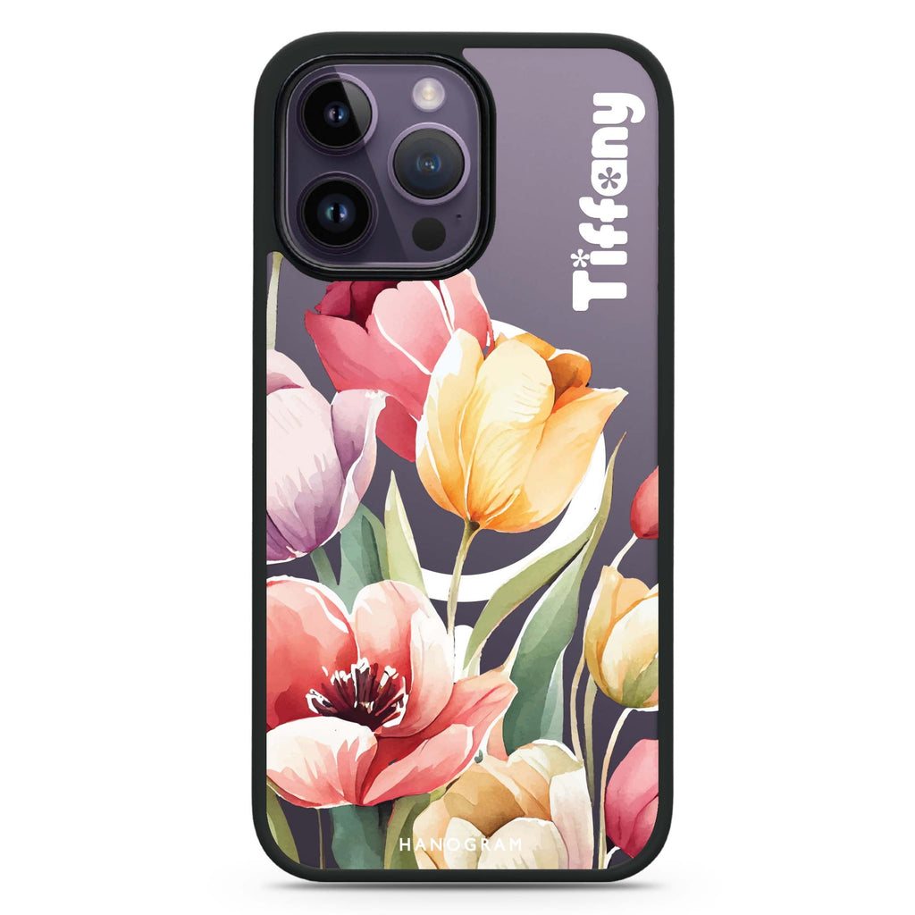 Watercolor tulip iPhone 14 Pro Max MagSafe Compatible Impact Guard Bumper Case