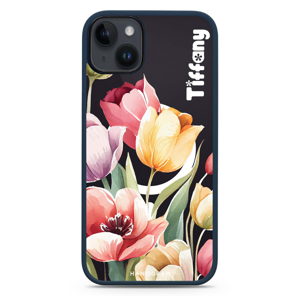 Watercolor tulip iPhone 14 MagSafe Compatible Impact Guard Bumper Case